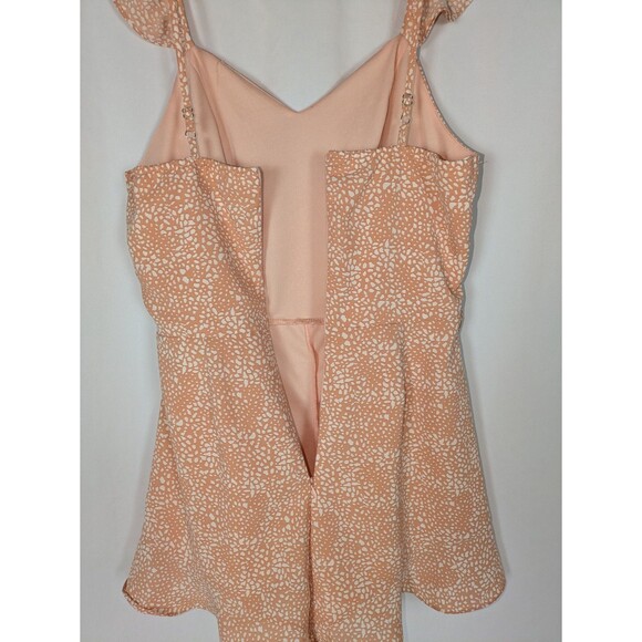 She + Sky Romper S Women's Orange Speckle Print Ruffle Strap Shorts One Piece - Picture 7 of 9